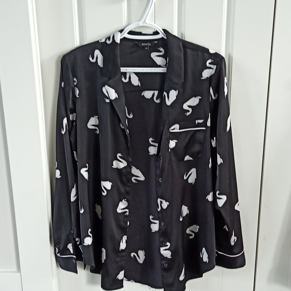 Black Satin Swan Blouse - Picture 1 of 2